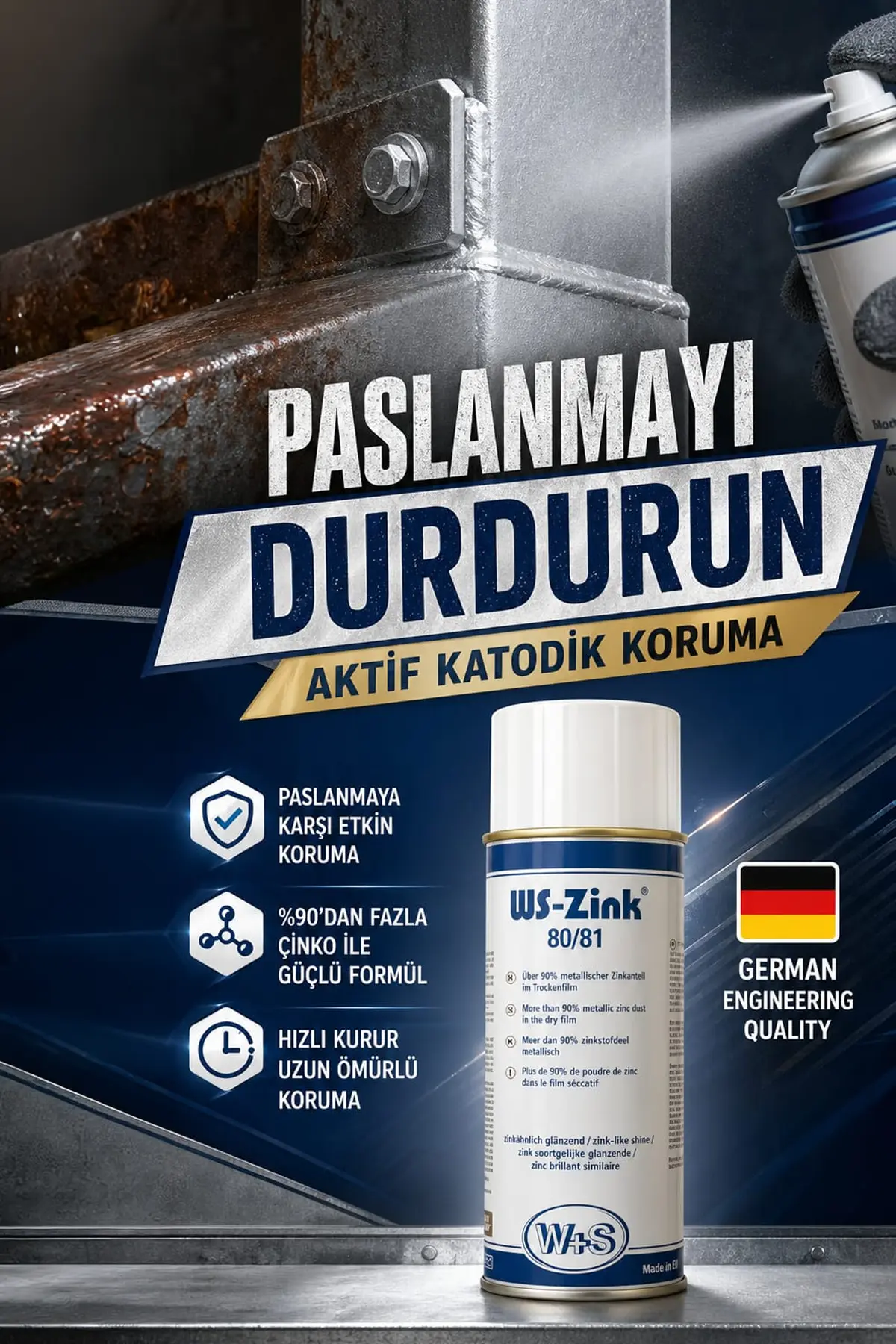 WS-Zink 80/81 Çinko Kaplama Spreyi - Parlak Galvaniz Görünüm (400ml)